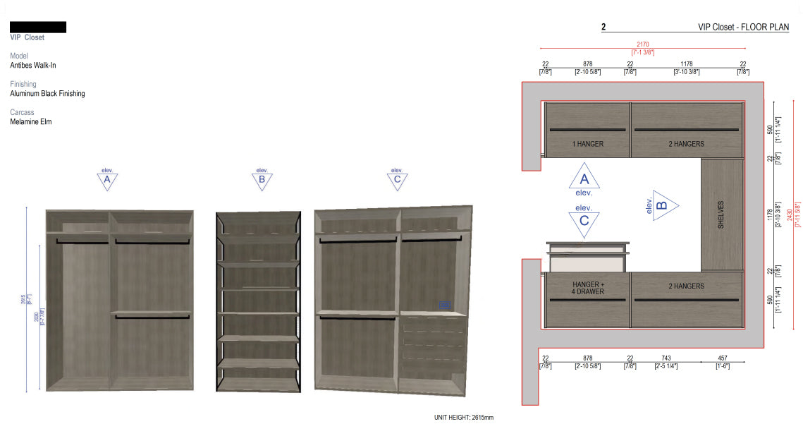 Boffi Antibes Walk-In Bedroom Closet with Melamine Elm Doors