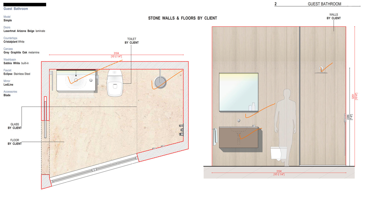 Boffi Simple Full Guest Bathroom with Lasertmat Arizon Beige Finish and Cristalplant White Counters