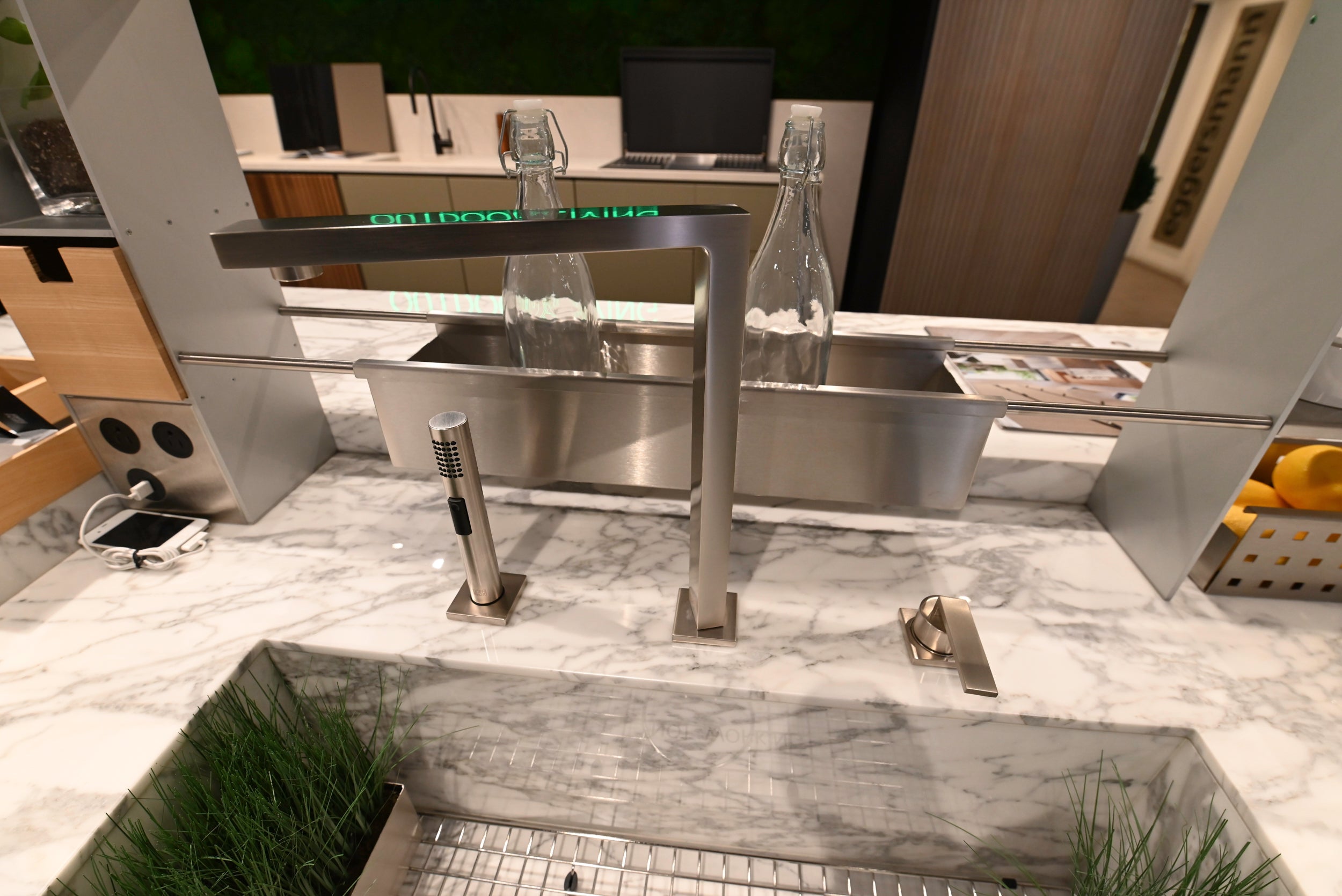 eggersmann Chablis Vintage Oak & Steel Grey Modern Kitchen with Arabescato Waterfall Island and Miele Appliance Suite