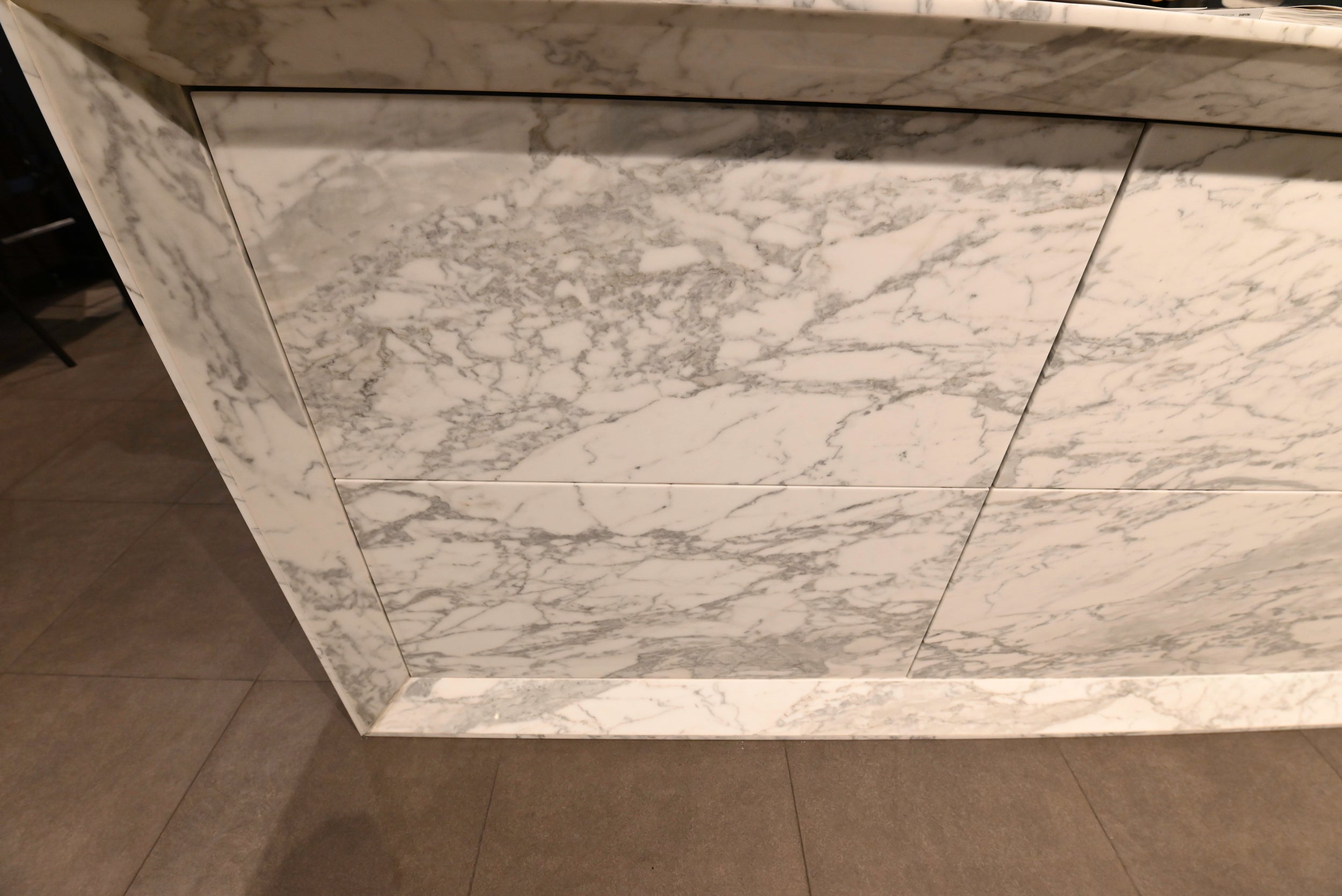 eggersmann Chablis Vintage Oak & Steel Grey Modern Kitchen with Arabescato Waterfall Island and Miele Appliance Suite