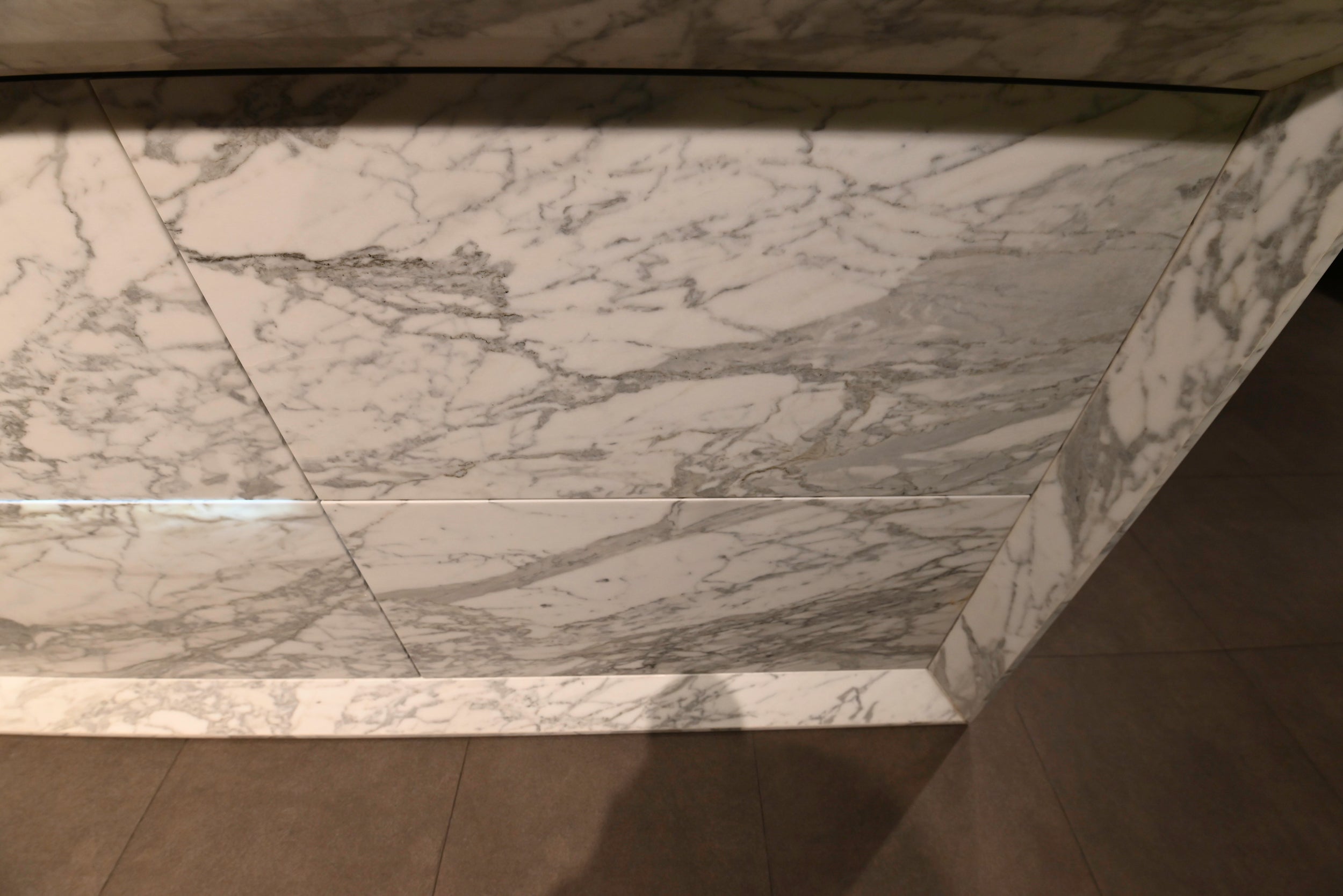 eggersmann Chablis Vintage Oak & Steel Grey Modern Kitchen with Arabescato Waterfall Island and Miele Appliance Suite