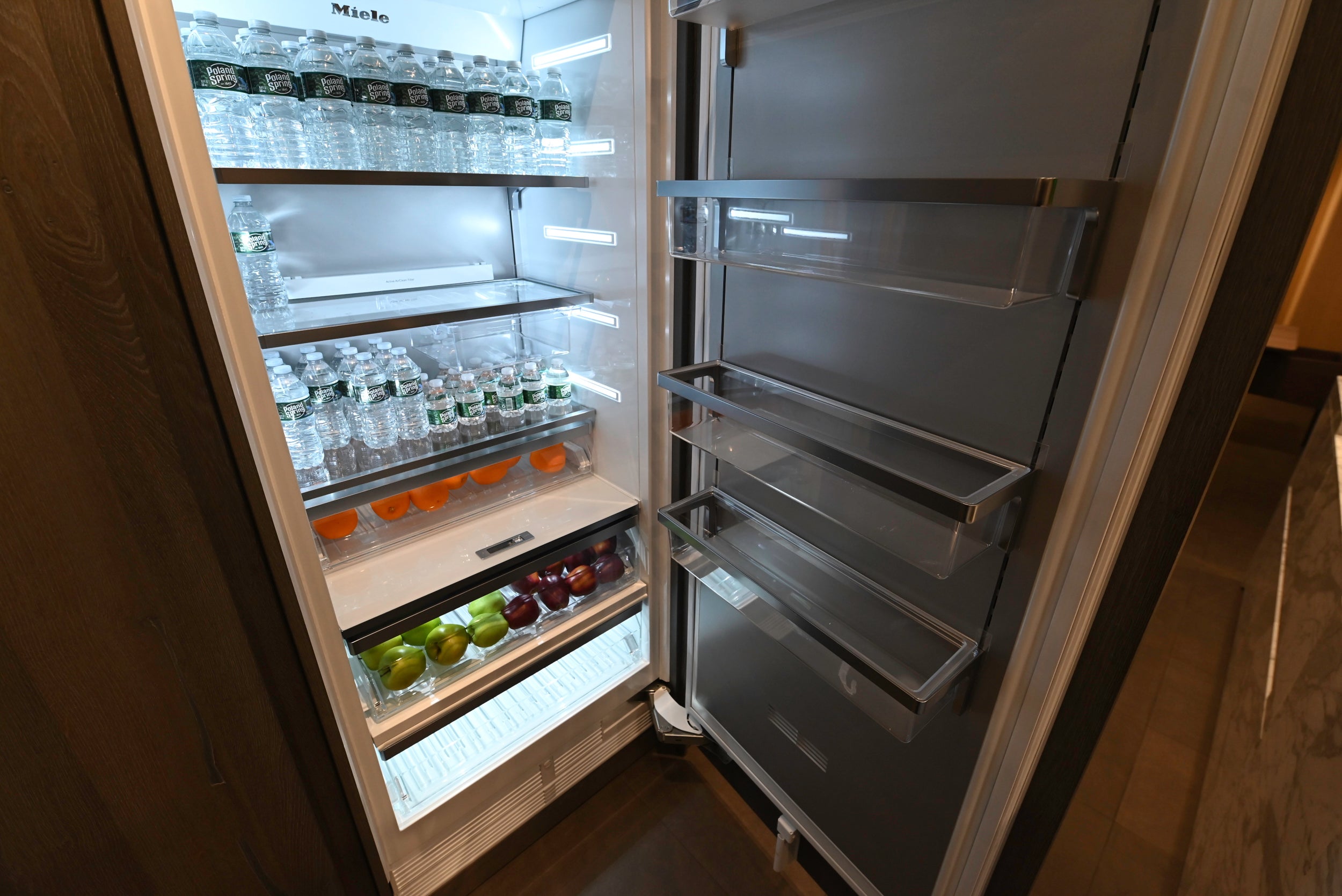 eggersmann Chablis Vintage Oak & Steel Grey Modern Kitchen with Arabescato Waterfall Island and Miele Appliance Suite