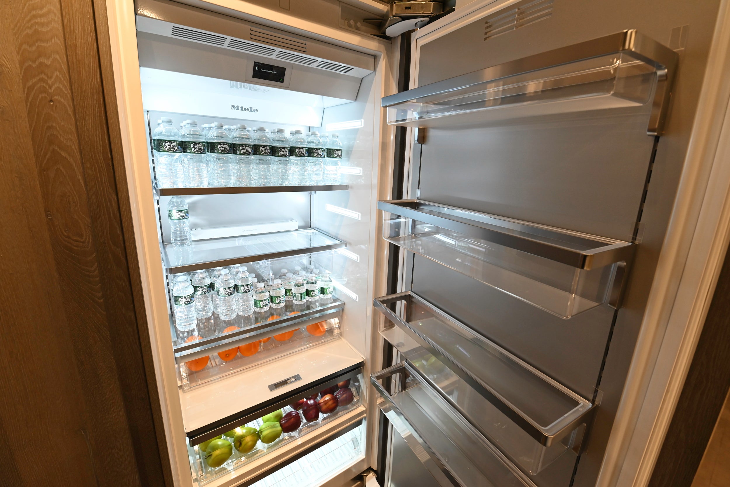 eggersmann Chablis Vintage Oak & Steel Grey Modern Kitchen with Arabescato Waterfall Island and Miele Appliance Suite