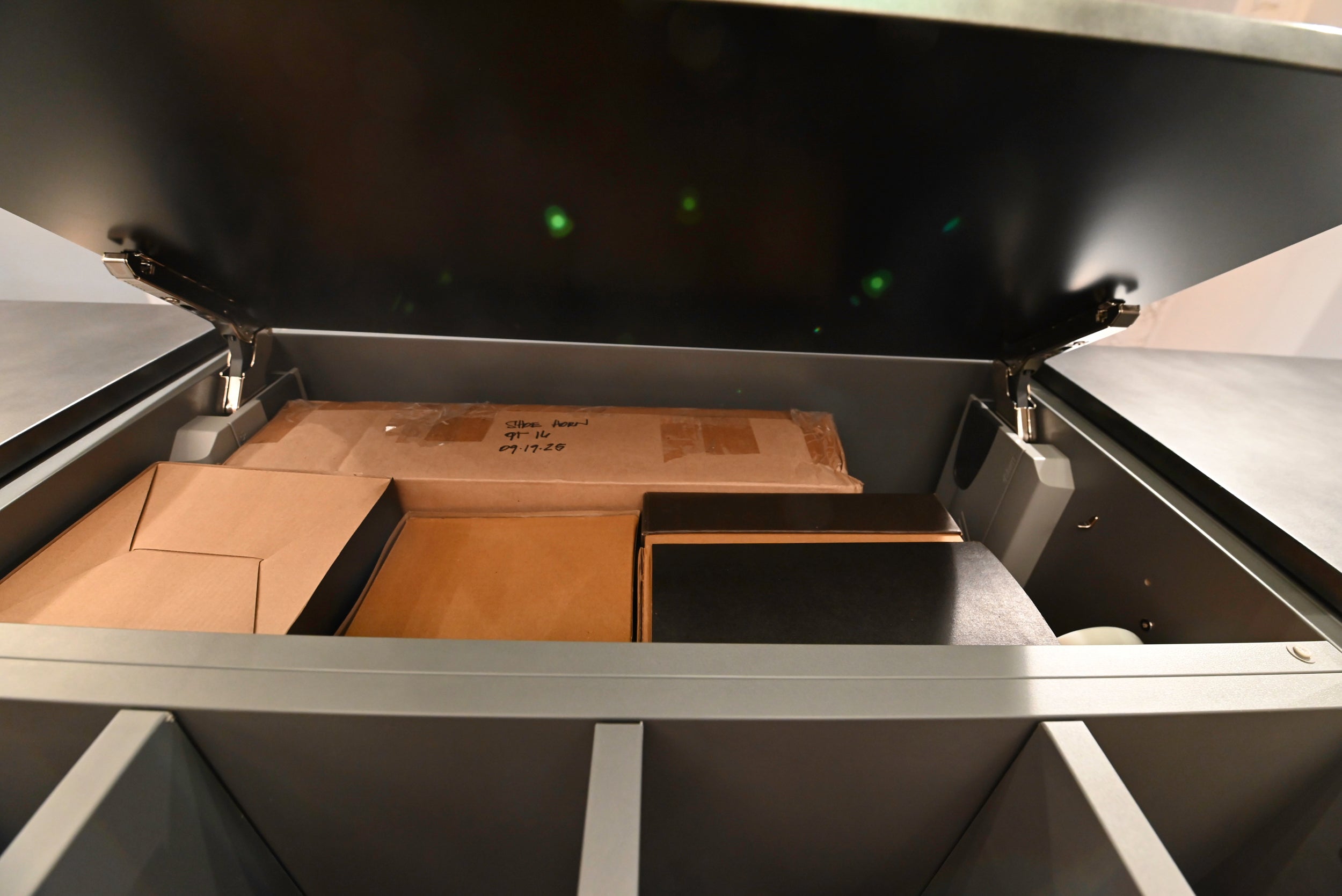 eggersmann Chablis Vintage Oak & Steel Grey Modern Kitchen with Arabescato Waterfall Island and Miele Appliance Suite