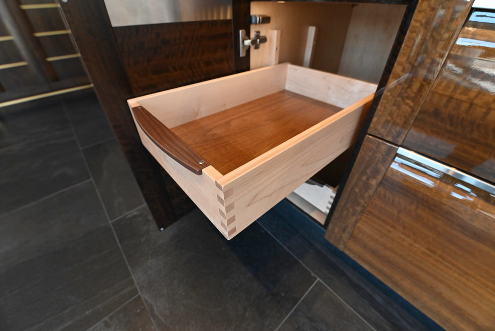 Premier Custom-Built Modern High-Gloss Wood Veneer Wet Bar with Sink & Faucet