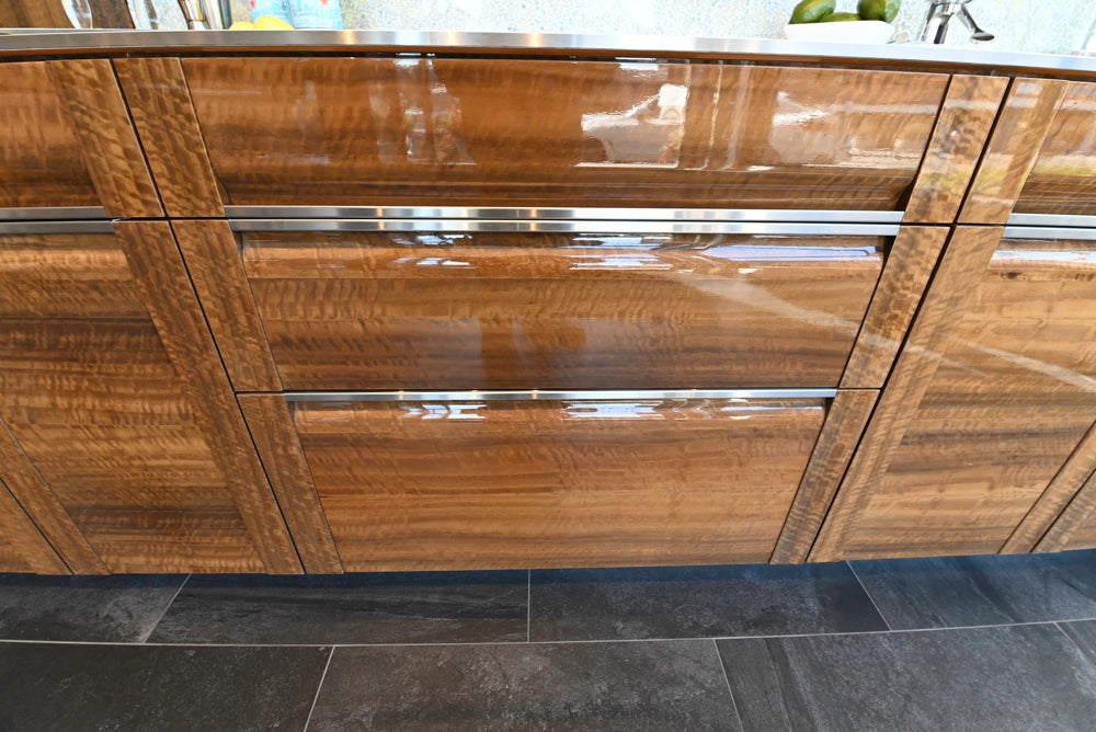 Premier Custom-Built Modern High-Gloss Wood Veneer Wet Bar with Sink & Faucet