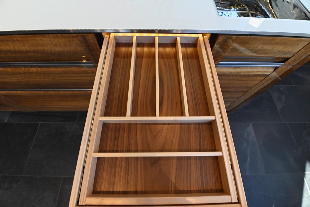 Premier Custom-Built Modern High-Gloss Wood Veneer Wet Bar with Sink & Faucet