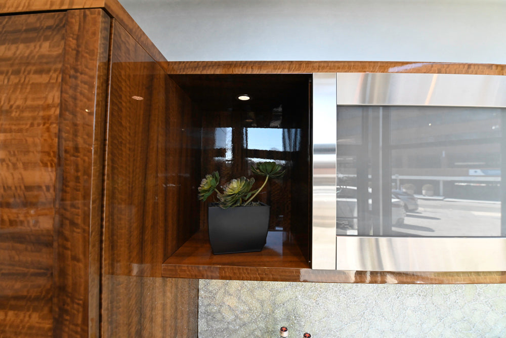 Premier Custom-Built Modern High-Gloss Wood Veneer Wet Bar with Sink & Faucet