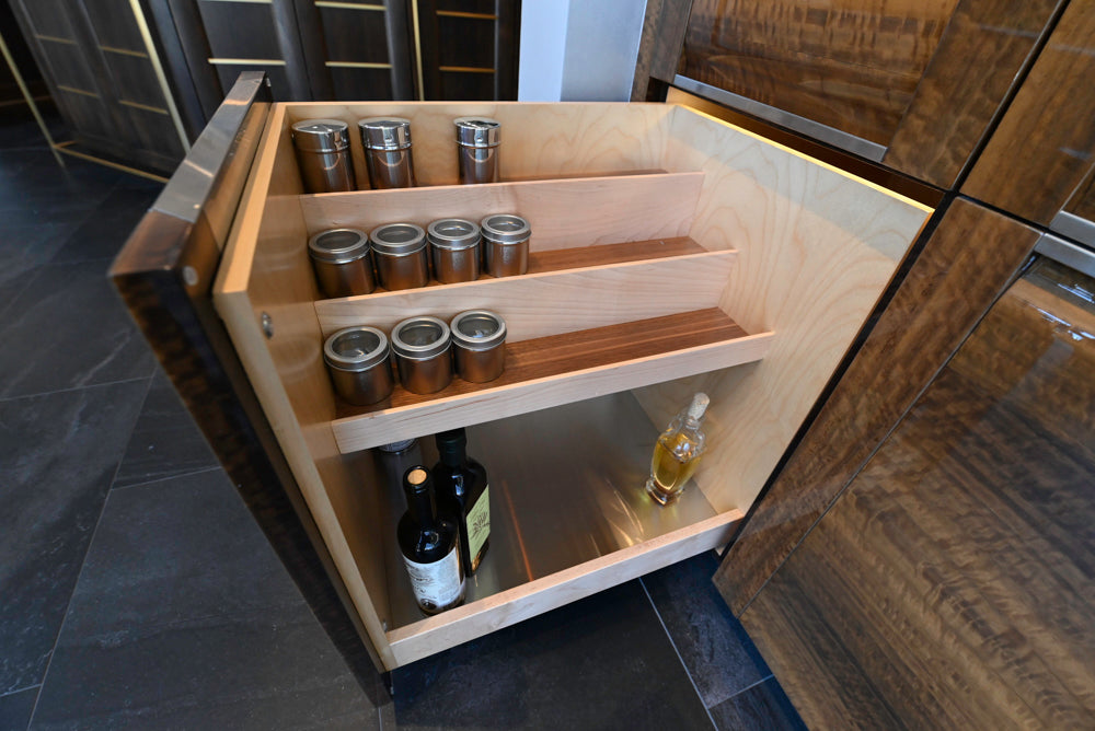 Premier Custom-Built Modern High-Gloss Wood Veneer Wet Bar with Sink & Faucet