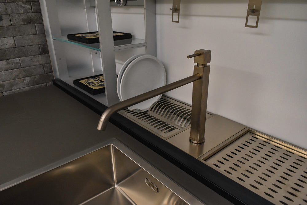 Valcucine Modern Minimalist Brown Toned Kitchen with Glass Countertops