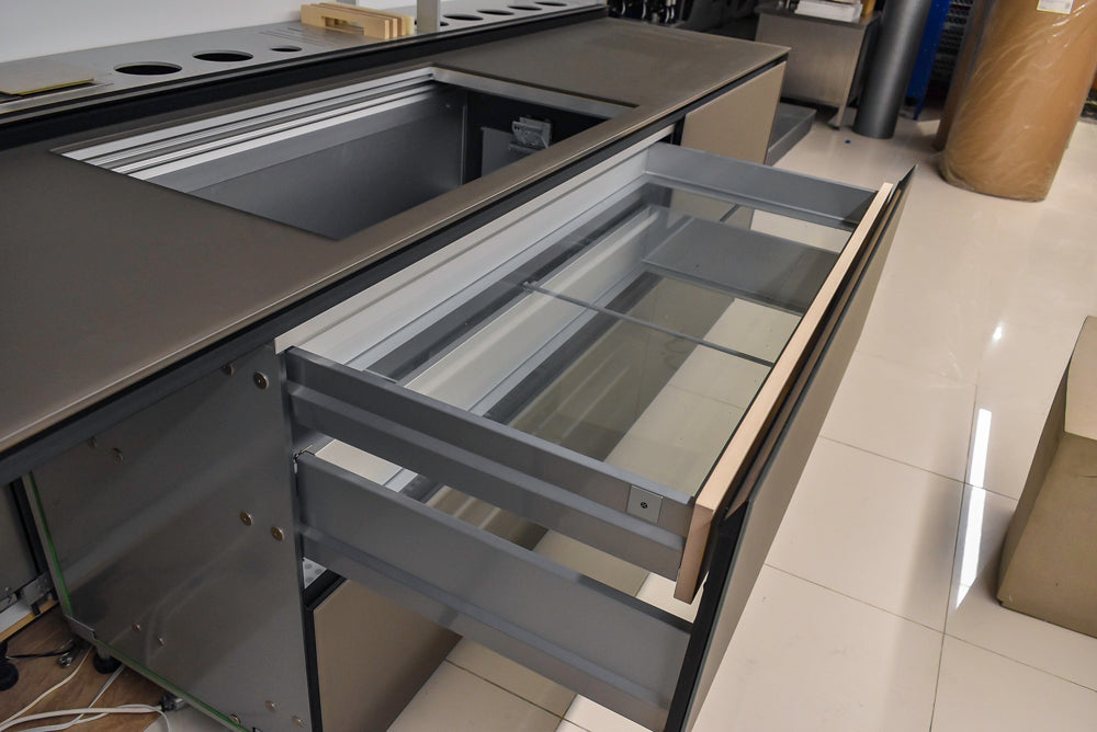 Valcucine Modern Minimalist Brown Toned Kitchen with Glass Countertops