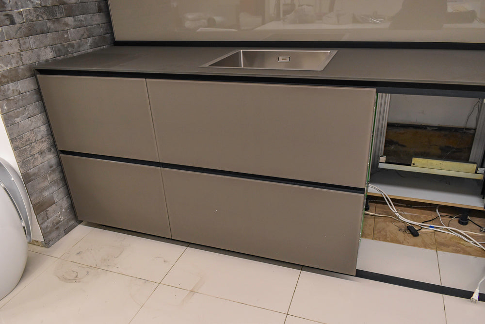 Valcucine Modern Minimalist Brown Toned Kitchen with Glass Countertops