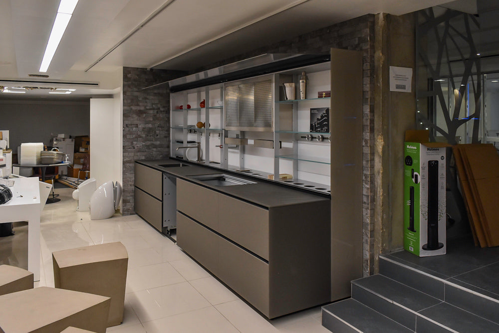 Valcucine Modern Minimalist Brown Toned Kitchen with Glass Countertops