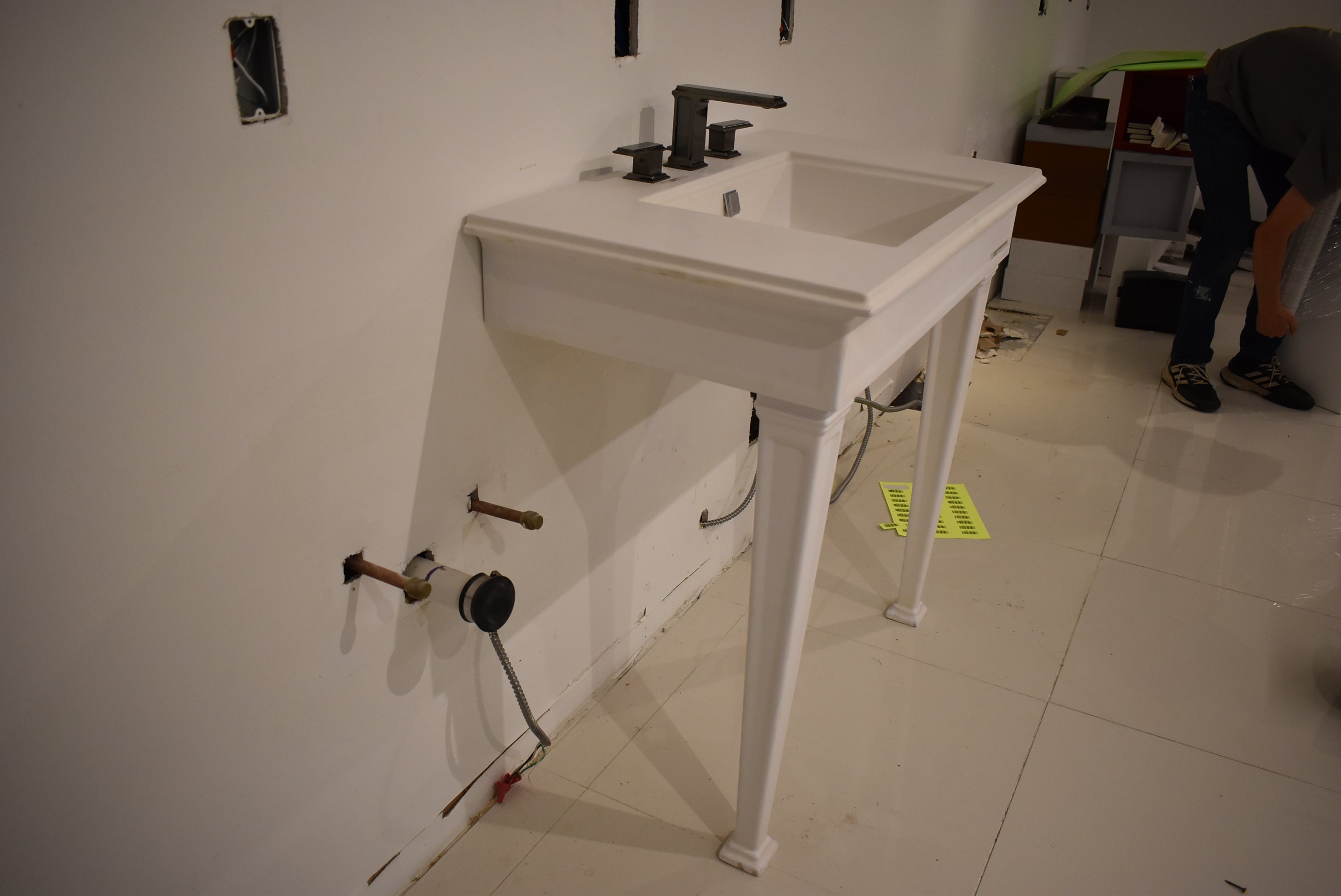 Gessi Fascino 35" White Rectangle Wall Mount Vanity Sink with Faucet