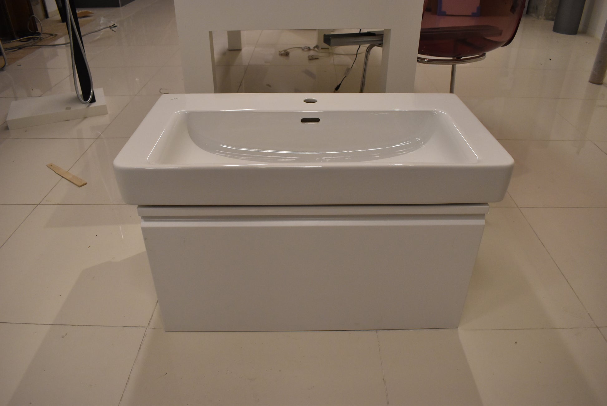 Laufen Pro S 33.5" White Rectangle Wall Mount Floating Vanity Sink with Storage