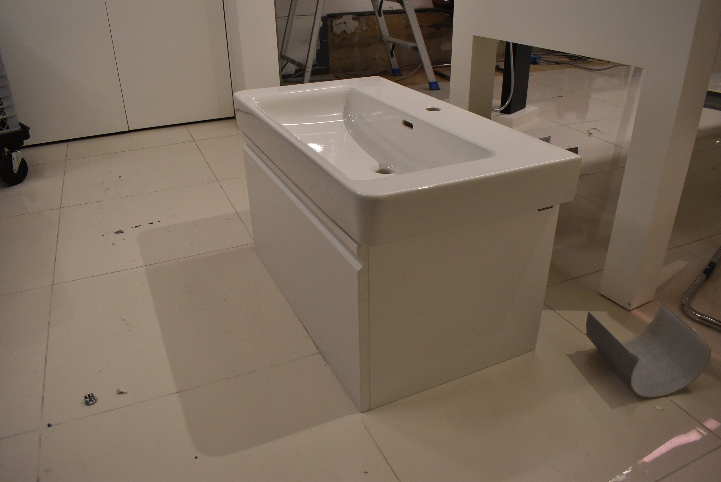 Laufen Pro S 33.5" White Rectangle Wall Mount Floating Vanity Sink with Storage