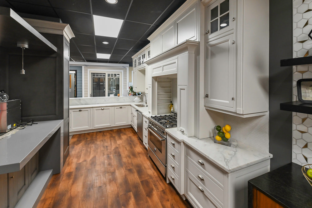Downsview Traditional White Kitchen with White Marble Countertops