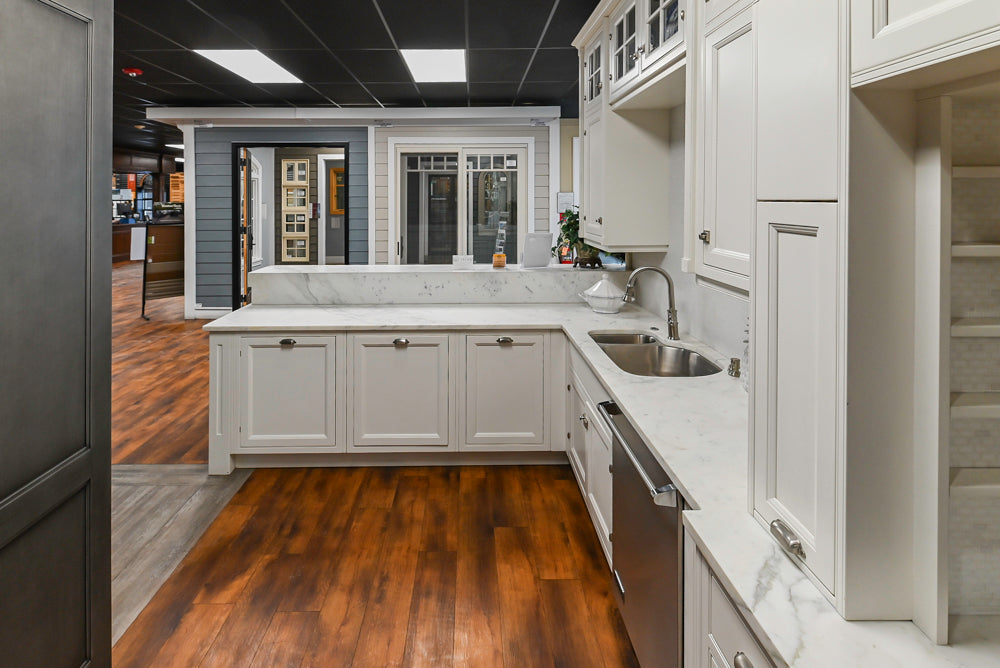 Downsview Traditional White Kitchen with White Marble Countertops