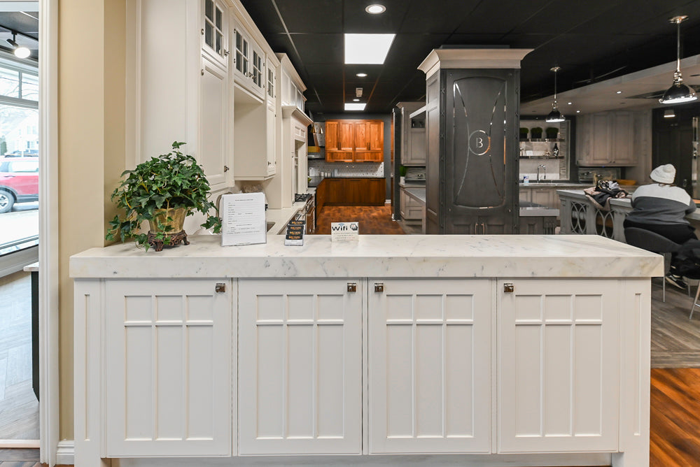 Downsview Traditional White Kitchen with White Marble Countertops