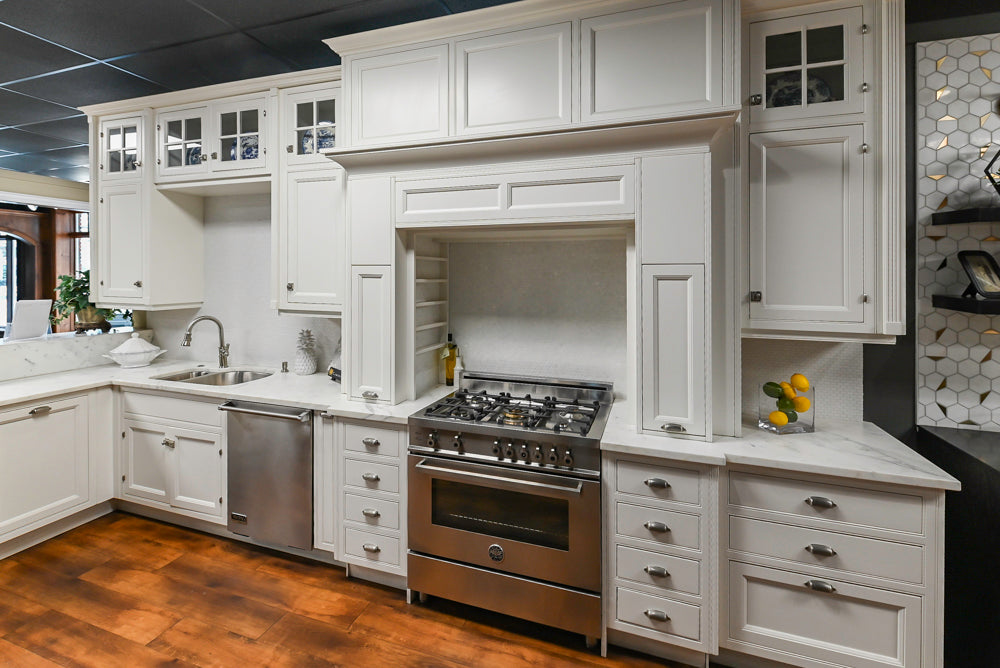 Downsview Traditional White Kitchen with White Marble Countertops