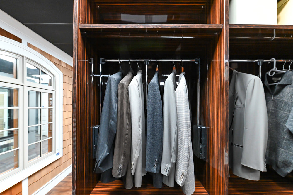 Downsview Modern Dark Brown Glossy Wardrobe Closet with Marble Peninsula Top