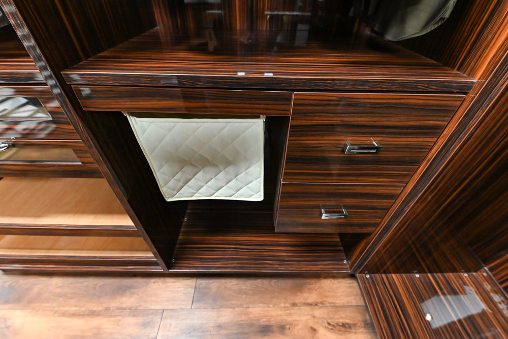 Downsview Modern Dark Brown Glossy Wardrobe Closet with Marble Peninsula Top