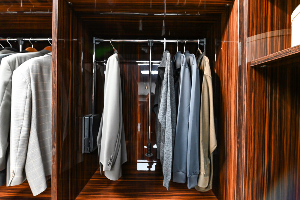 Downsview Modern Dark Brown Glossy Wardrobe Closet with Marble Peninsula Top