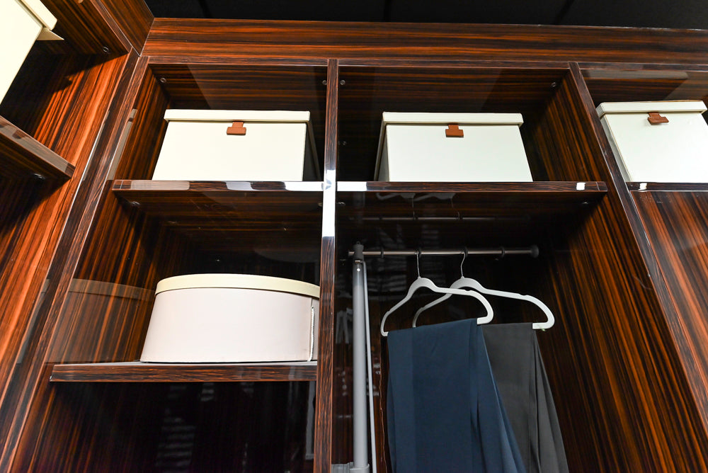 Downsview Modern Dark Brown Glossy Wardrobe Closet with Marble Peninsula Top