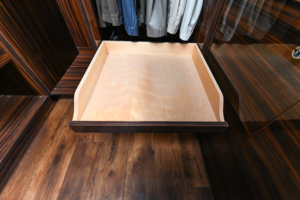 Downsview Modern Dark Brown Glossy Wardrobe Closet with Marble Peninsula Top