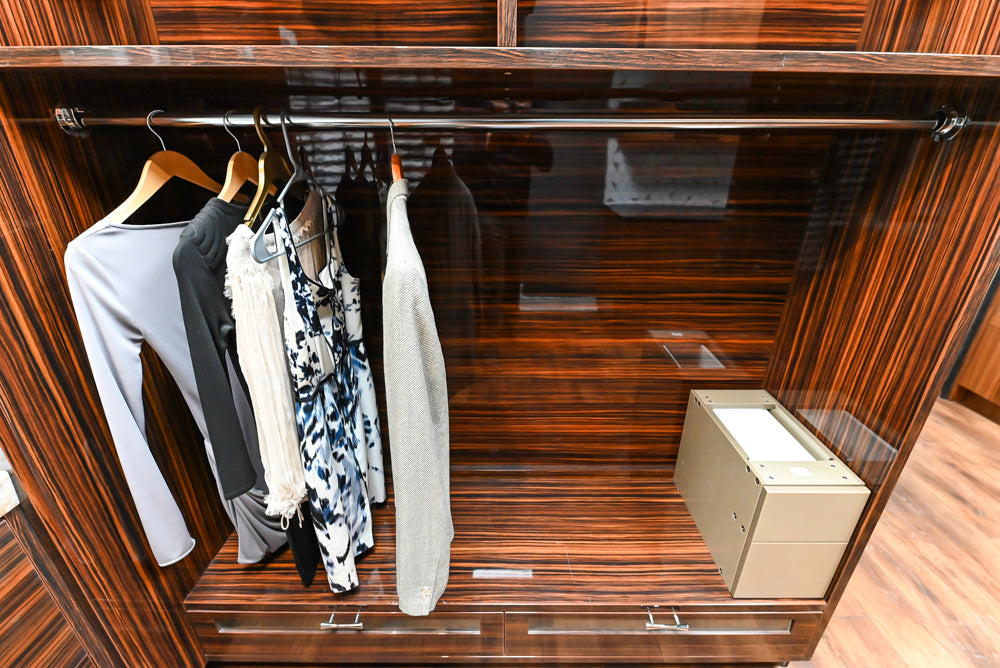 Downsview Modern Dark Brown Glossy Wardrobe Closet with Marble Peninsula Top