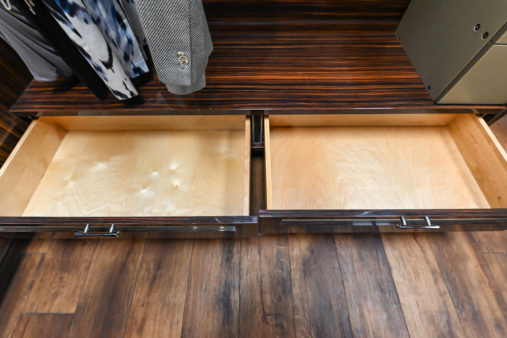 Downsview Modern Dark Brown Glossy Wardrobe Closet with Marble Peninsula Top