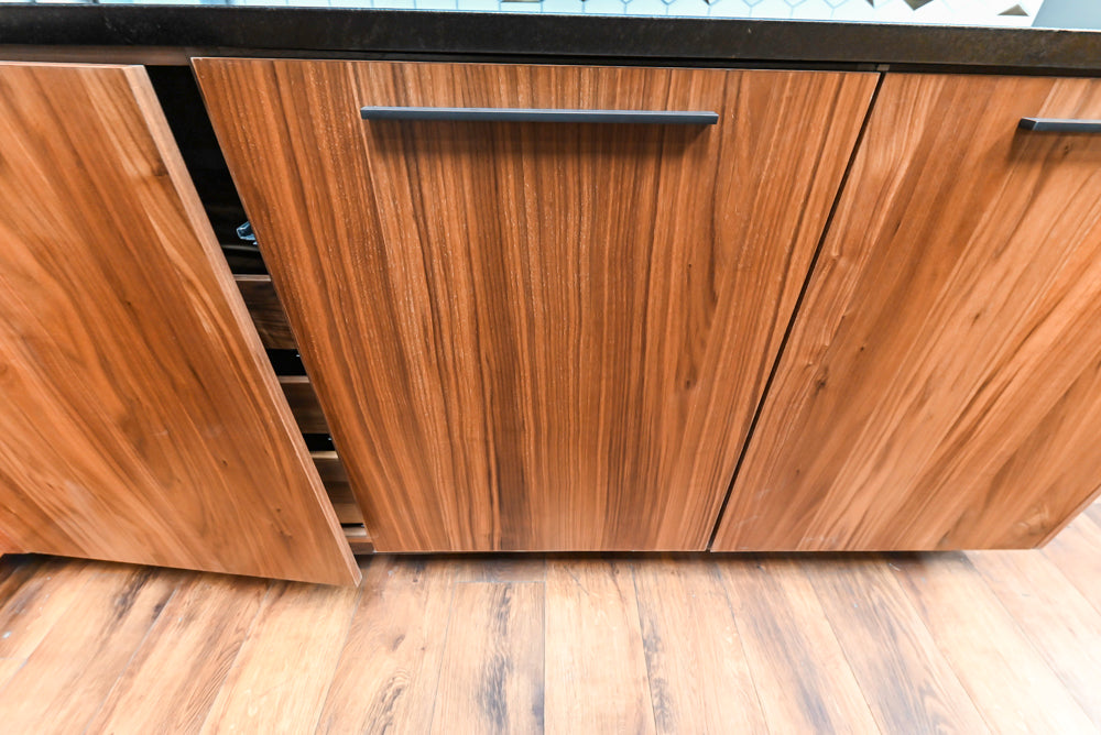 Showplace Walnut Mid-Century Modern Kitchen with Stone Countertops