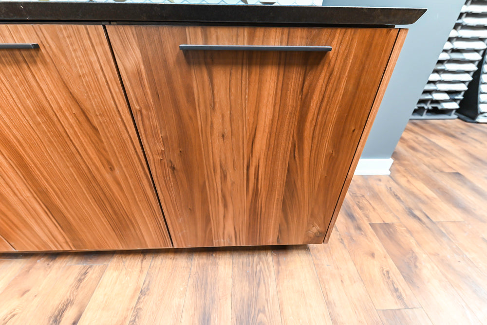 Showplace Walnut Mid-Century Modern Kitchen with Stone Countertops