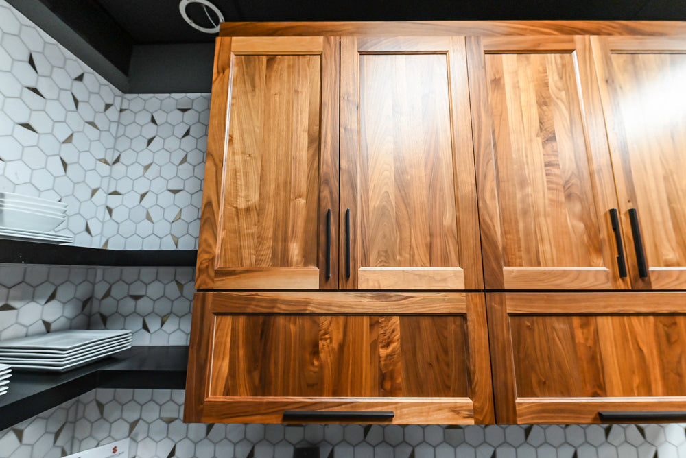 Showplace Walnut Mid-Century Modern Kitchen with Stone Countertops
