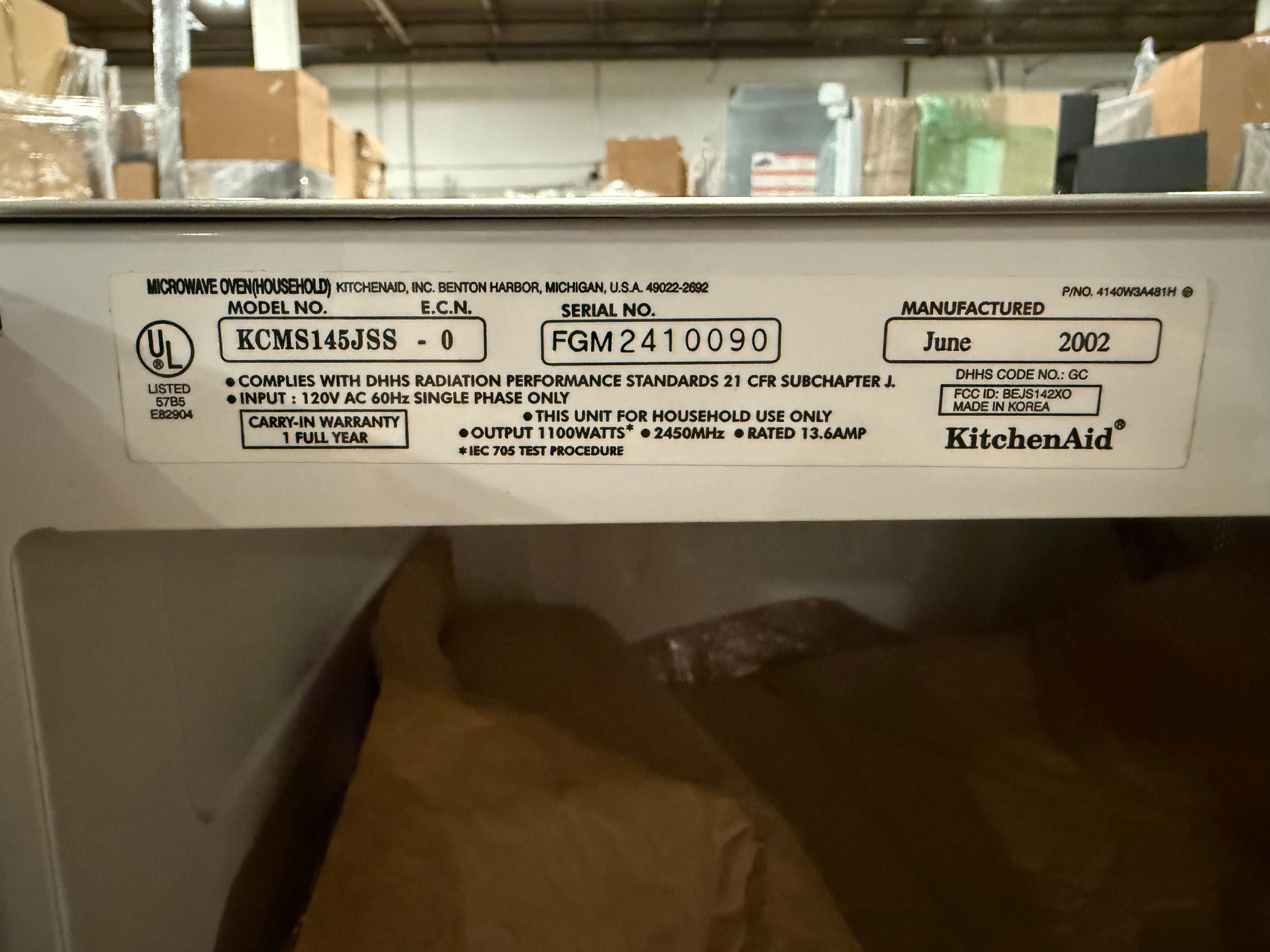 KitchenAid KCMS145JSS 22" Stainless Steel Countertop Microwave