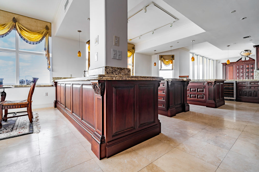 Clive Christian Regency Style Traditional Mahogany Kitchen with Granite Countertops & Gaggenau Appliances