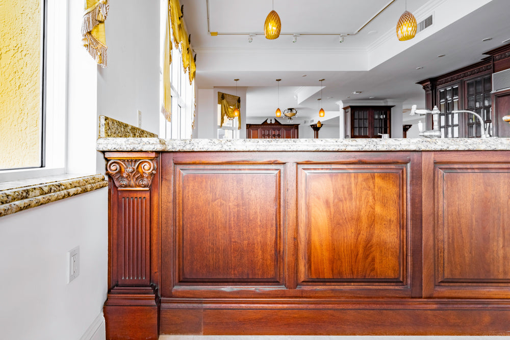 Clive Christian Regency Style Traditional Mahogany Kitchen with Granite Countertops & Gaggenau Appliances