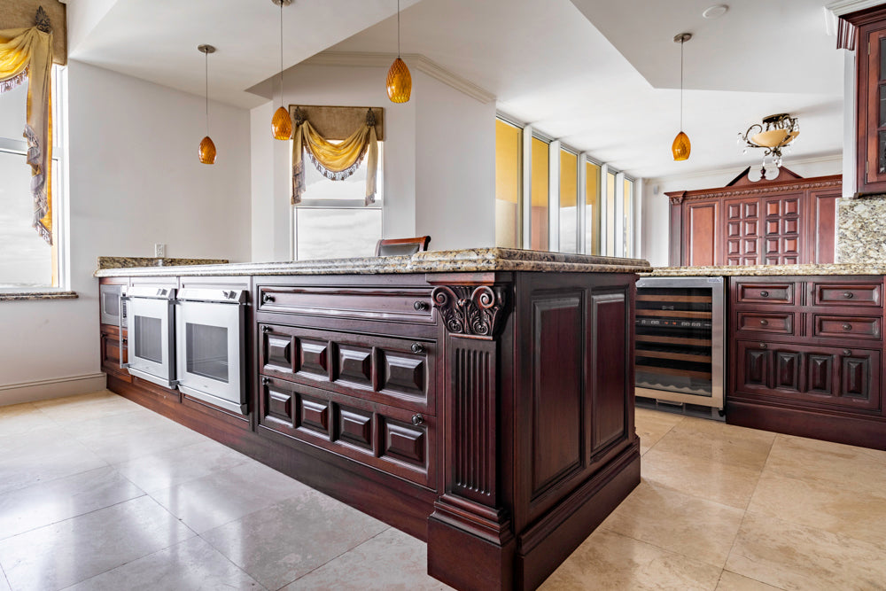 Clive Christian Regency Style Traditional Mahogany Kitchen with Granite Countertops & Gaggenau Appliances