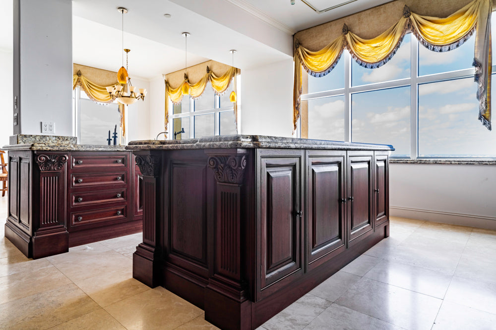 Clive Christian Regency Style Traditional Mahogany Kitchen with Granite Countertops & Gaggenau Appliances