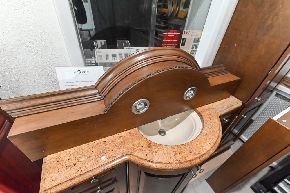Brown Maple 64" Curved Front Vanity with Countertop, Sink and Faucet