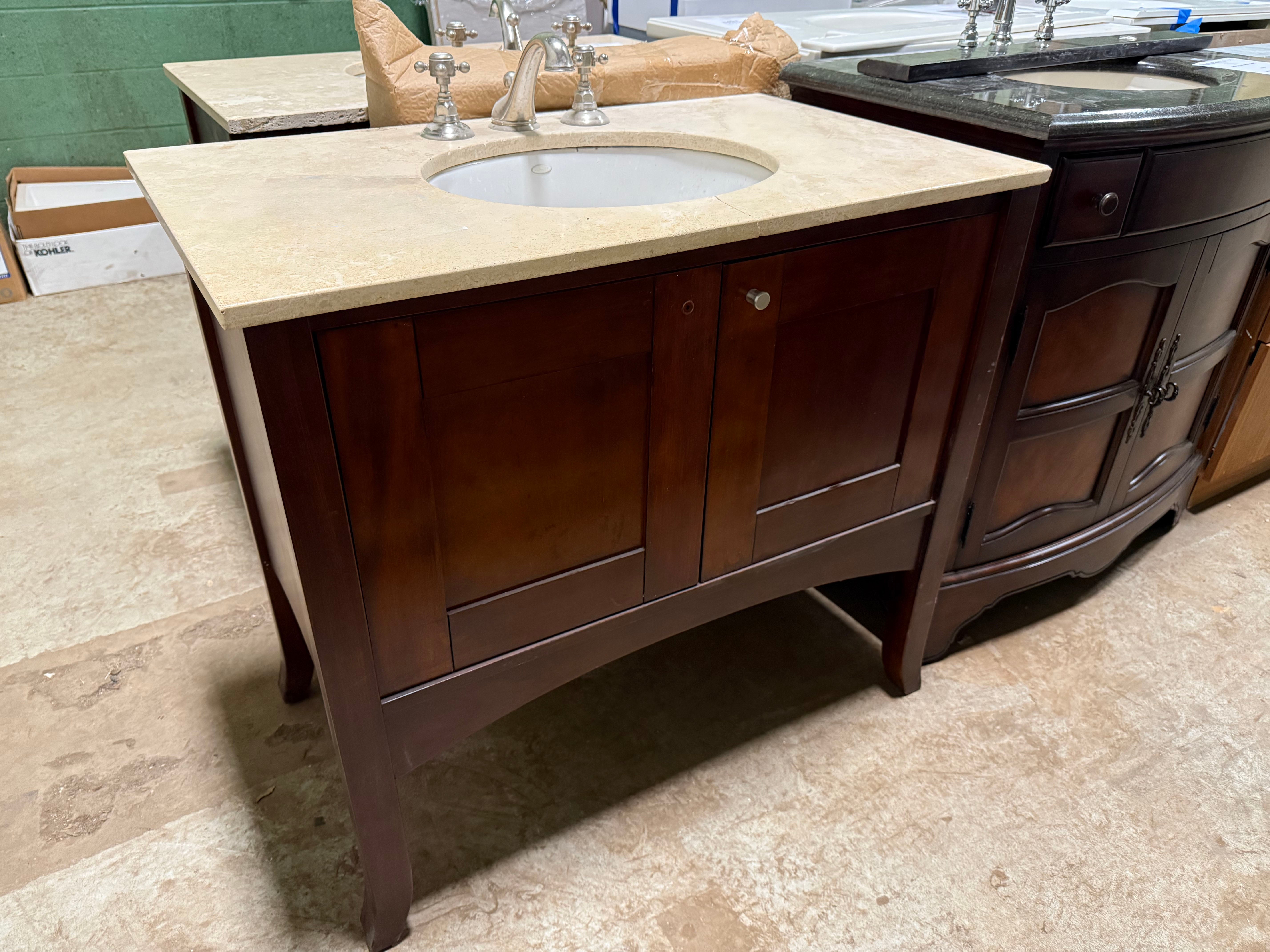 Traditional 37" Cherry Wood Single Vanity with Stone Top, Sink and Faucet 