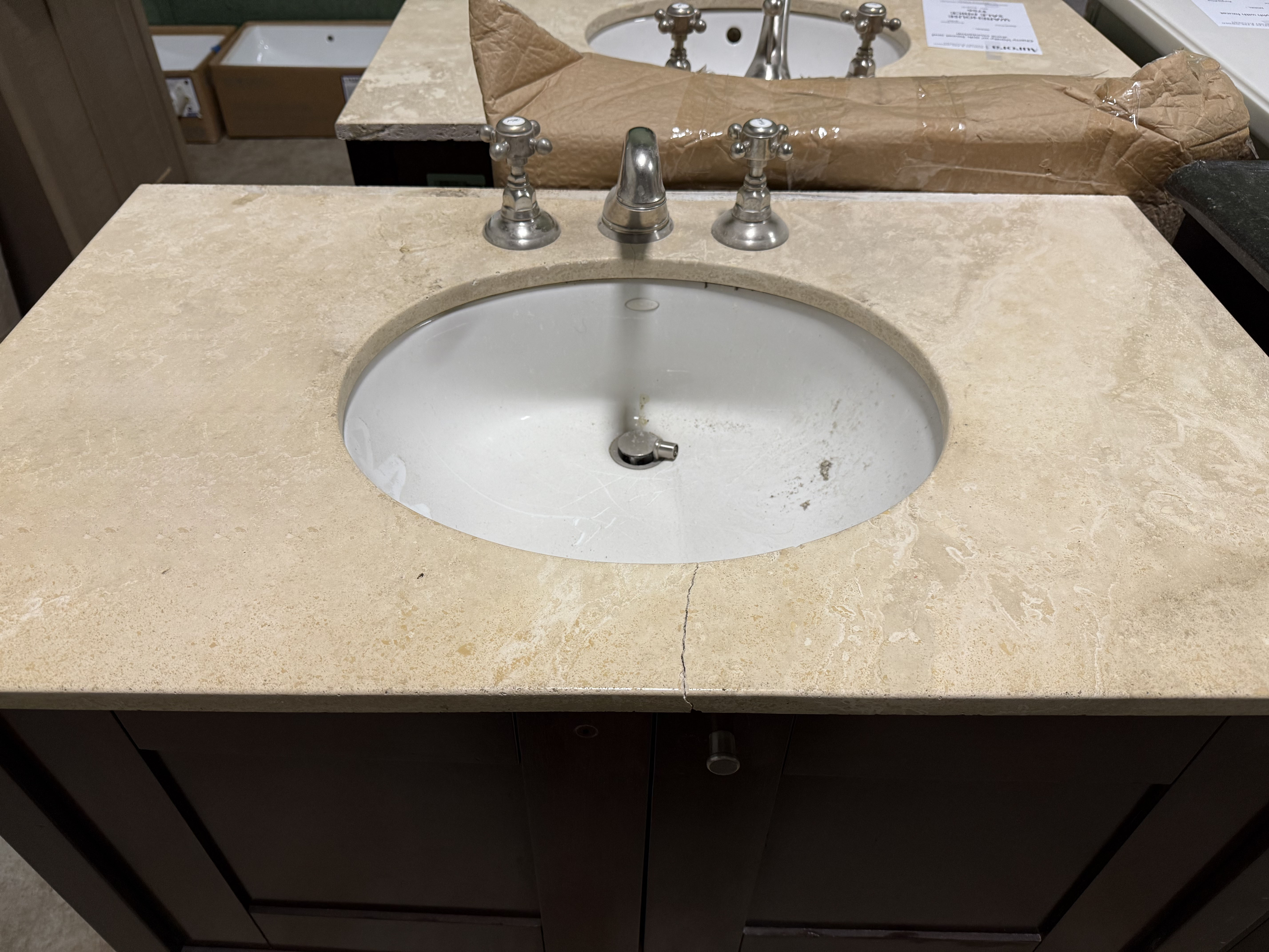 Traditional 37" Cherry Wood Single Vanity with Stone Top, Sink and Faucet 