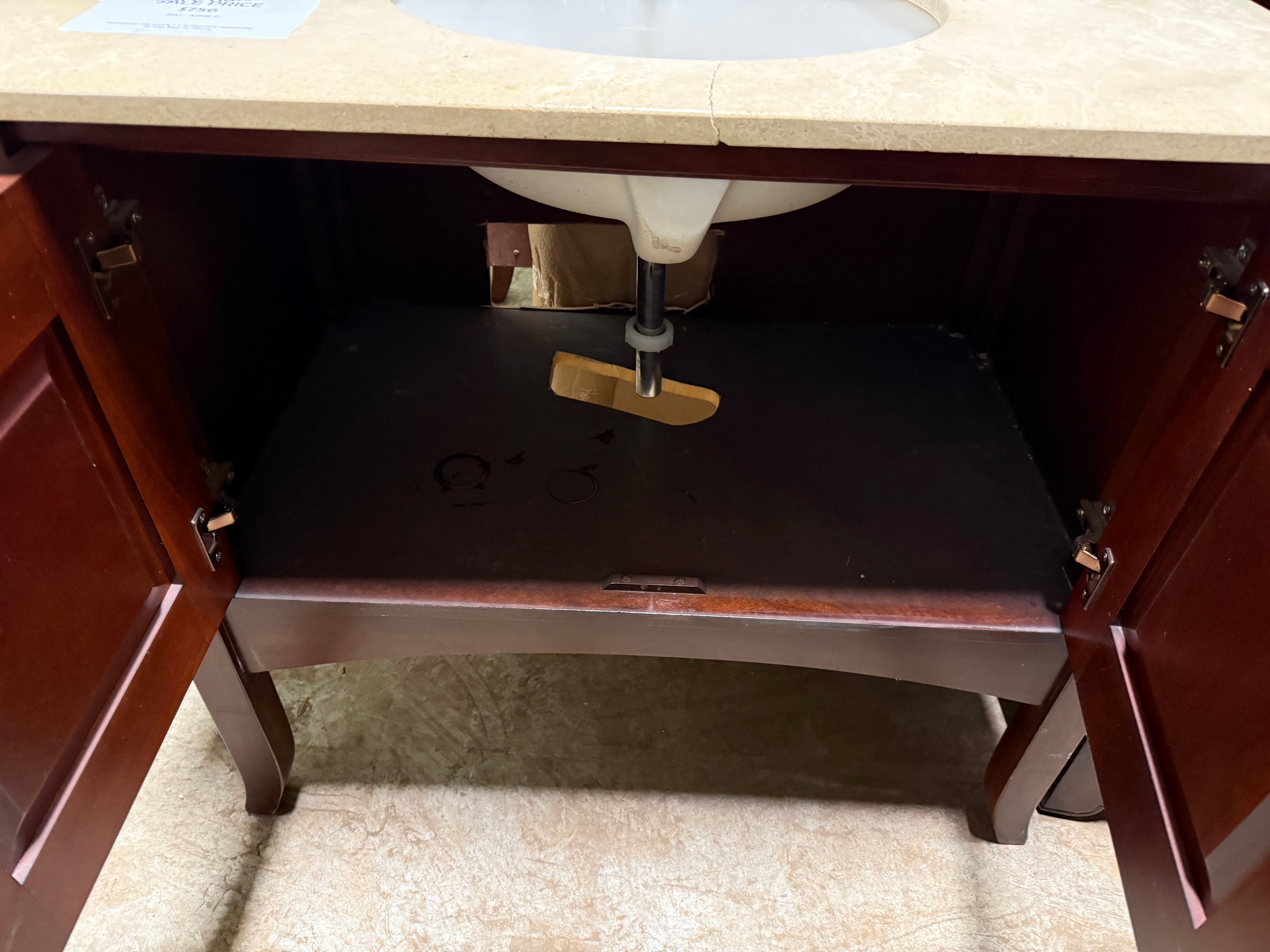 Traditional 37" Cherry Wood Single Vanity with Stone Top, Sink and Faucet 