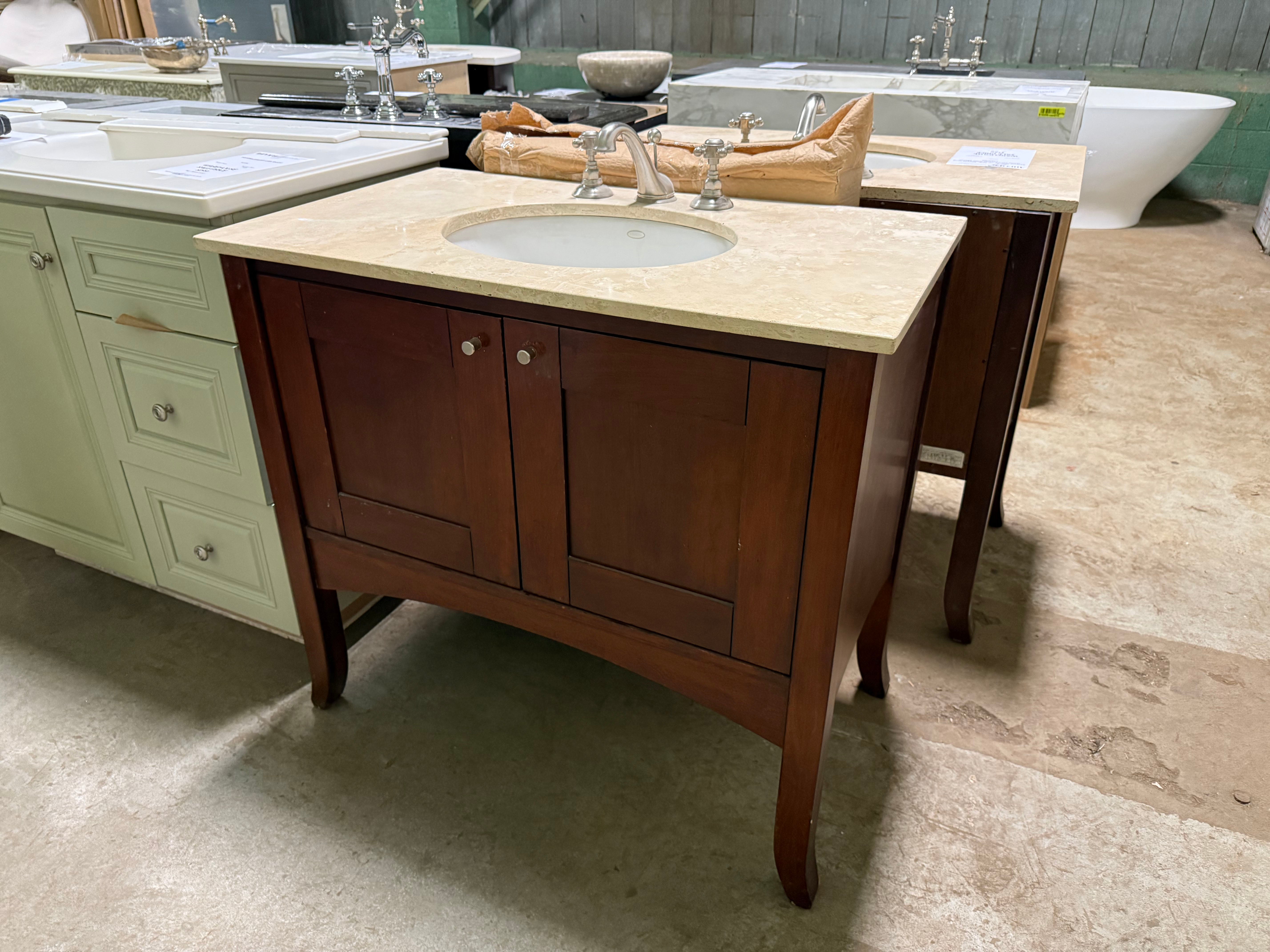 Traditional 37" Cherry Wood Single Vanity with Stone Top, Sink and Faucet