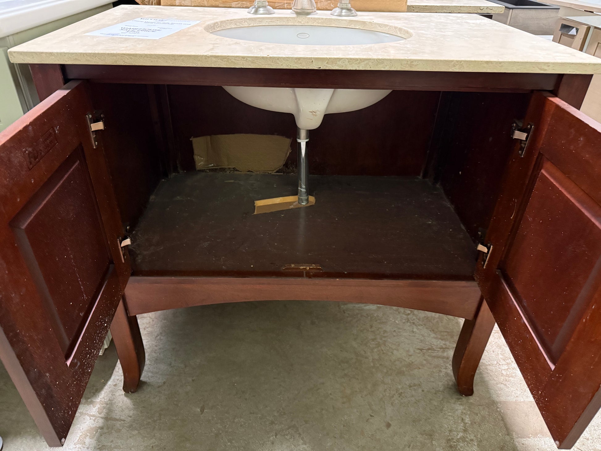Traditional 37" Cherry Wood Single Vanity with Stone Top, Sink and Faucet