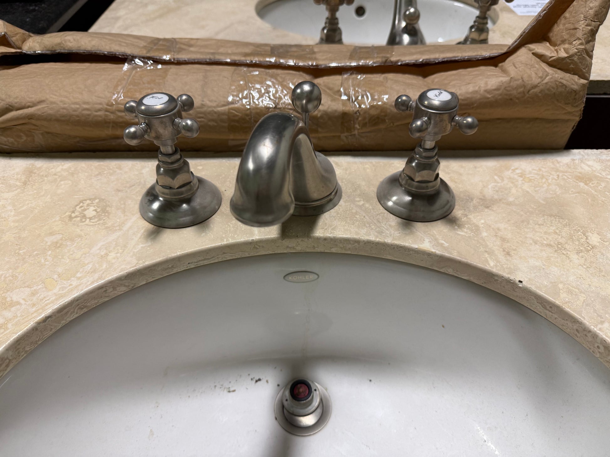 Traditional 37" Cherry Wood Single Vanity with Stone Top, Sink and Faucet