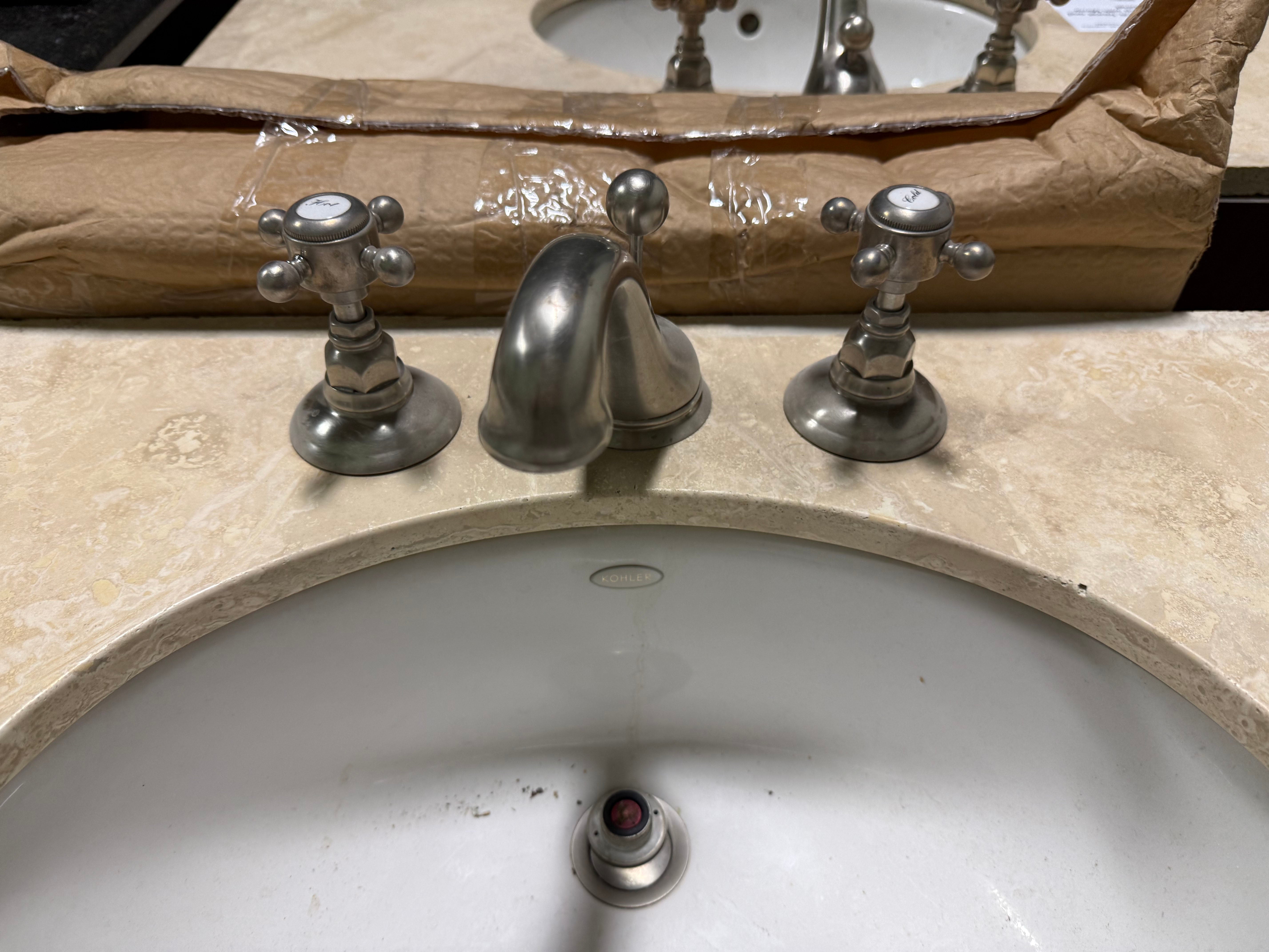 Traditional 37" Cherry Wood Single Vanity with Stone Top, Sink and Faucet