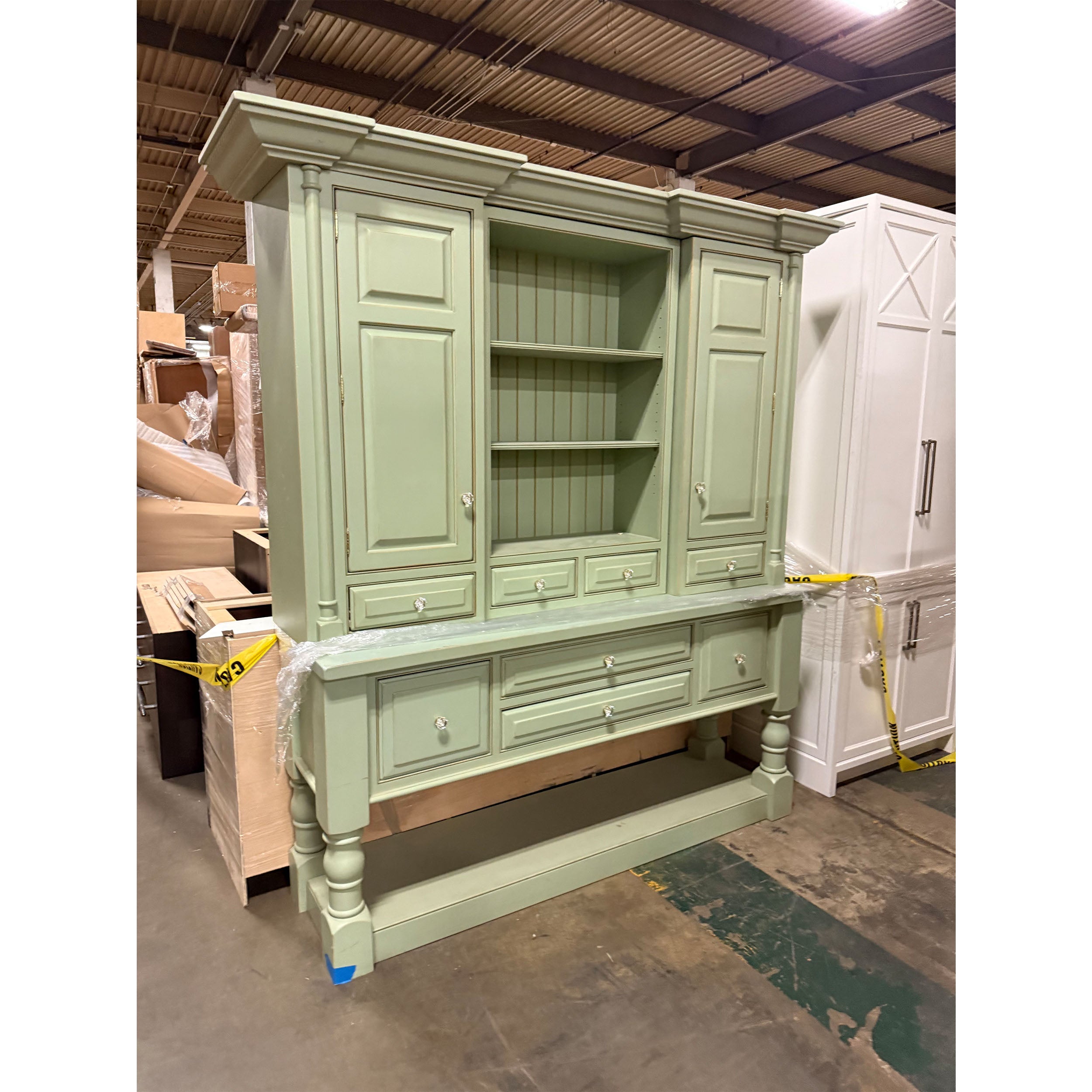 Traditional 72.5" Freestanding Wooden Green Hutch 