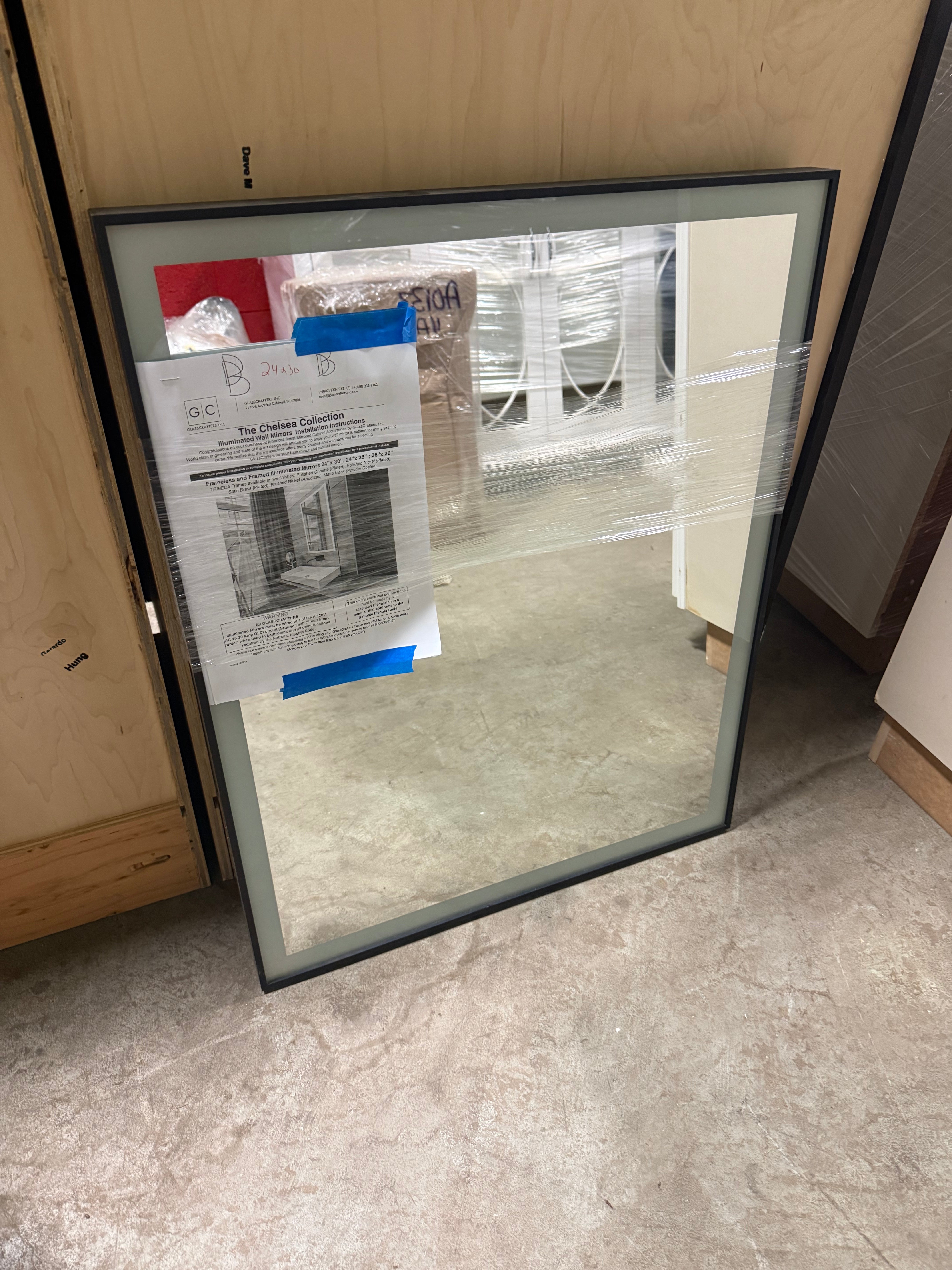GlassCrafters Chelsea Collection 24" x 30" Illuminated Black Framed Bathroom Wall Mirror