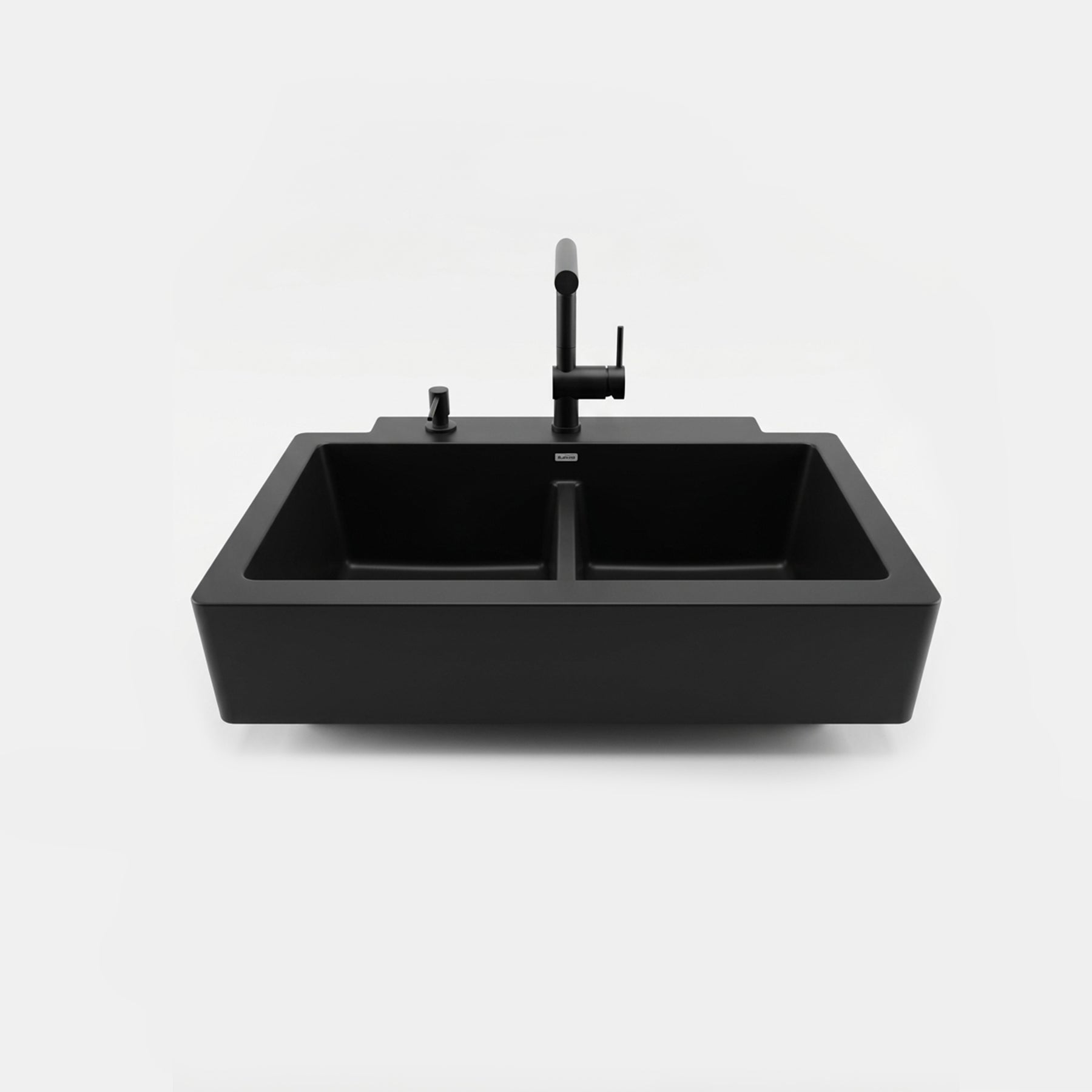 Blanco 33" Black Farmhouse Double Basin Kitchen Sink with Blanco Faucet and Soap Dispenser